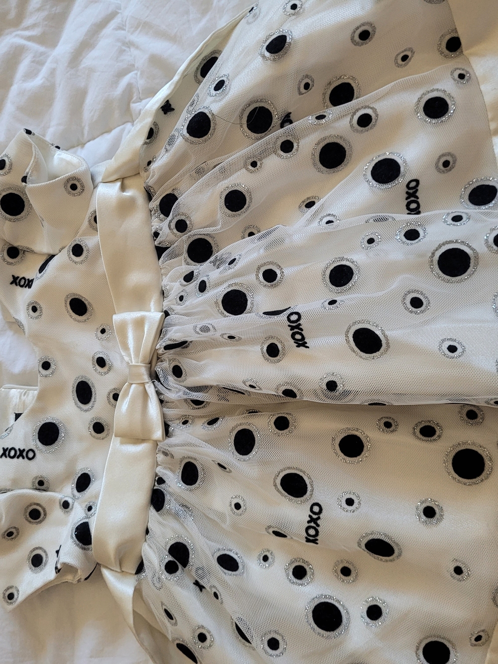 Polka Dot Bow Waist Party Dress - Black & Ivory 9 Months Baby Girl Dress